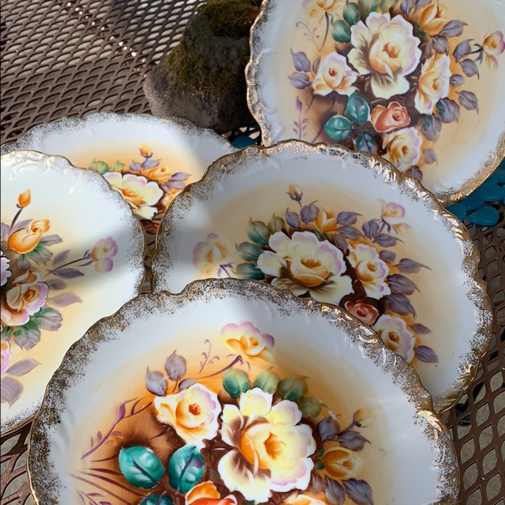 Vintage Hand painted Ceramic plates 5 Signed